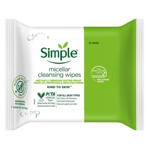 MICELLARCLEANSINGWIPES_FOP_1000x SIMPLE CLEANSING FACIAL WIPES 25 PCS WHITE:
